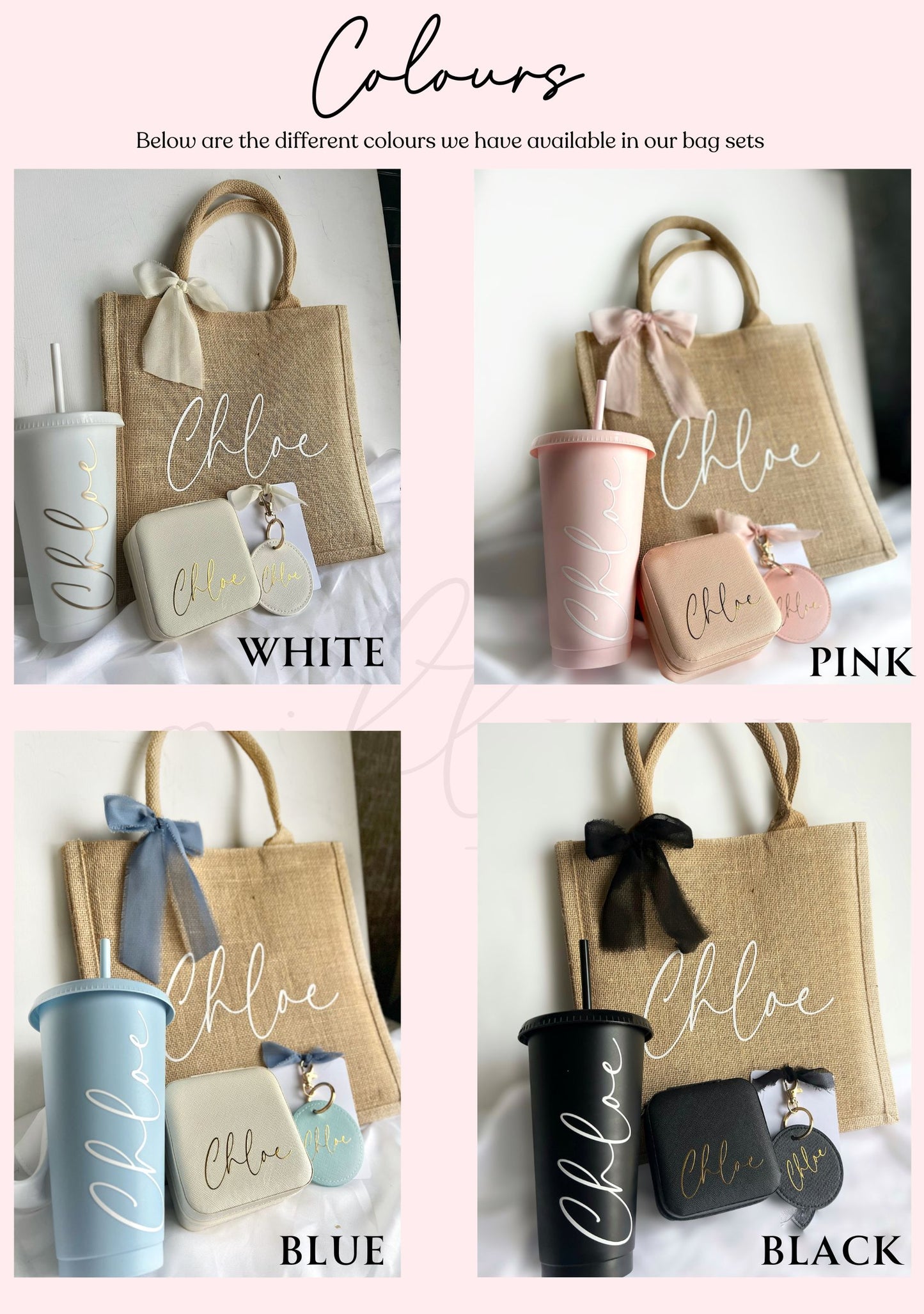 Personalised Cold Cup Burlap Bag Giftset | Available in 4 colours: Pink, Blue, Black, White