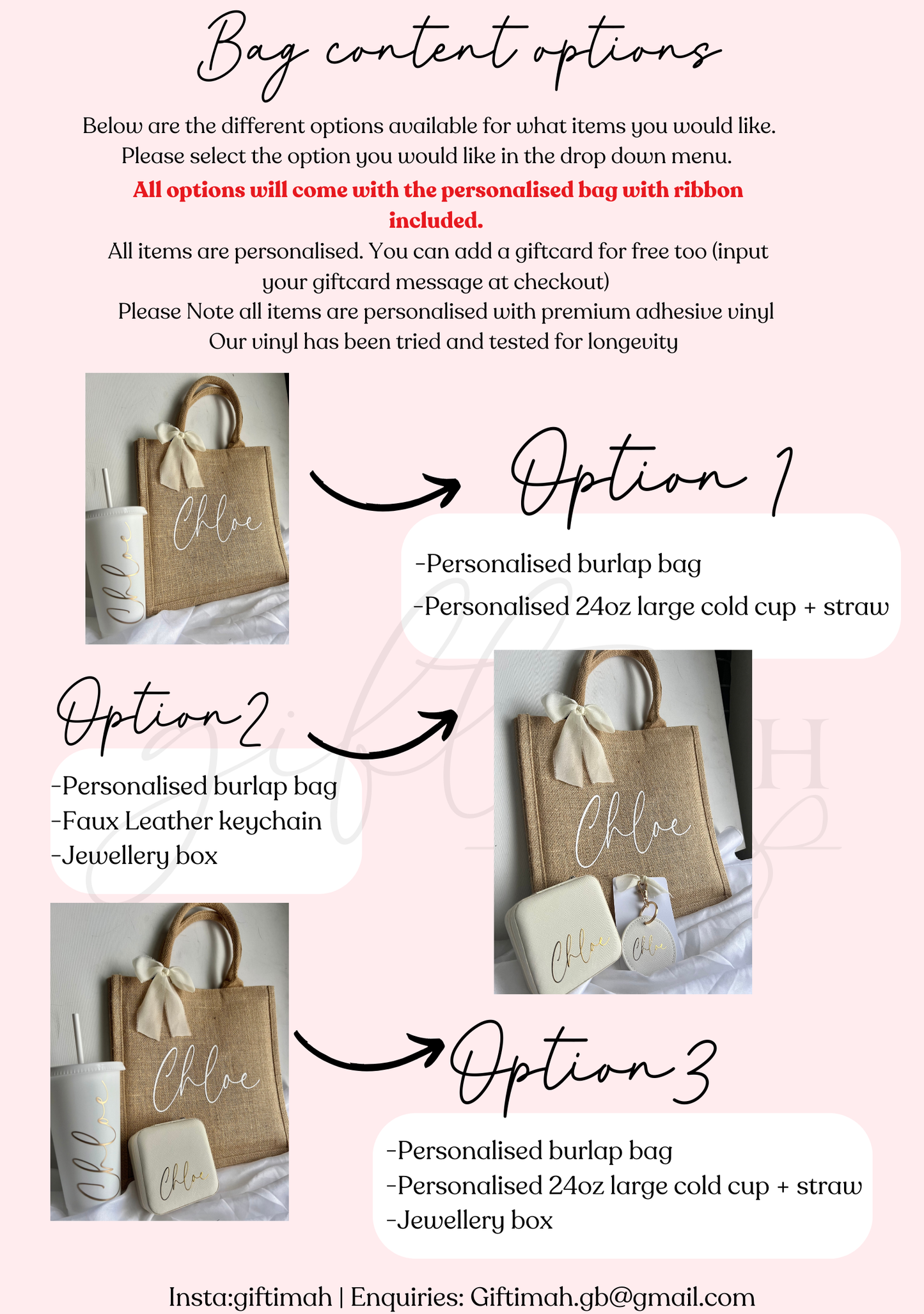 Personalised Cold Cup Burlap Bag Giftset | Available in 4 colours: Pink, Blue, Black, White