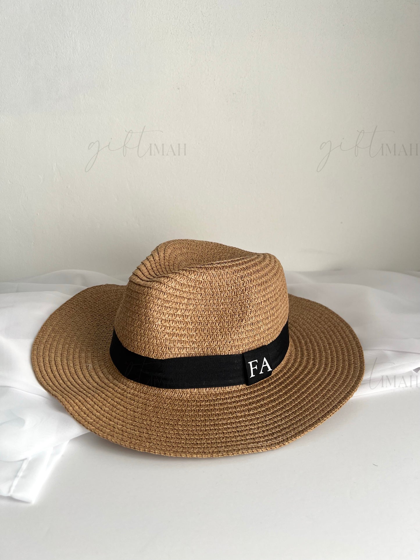 Personalised Woven Beach Sun Hat & Matching Beach Bag Set – Black Trim with Custom Initials