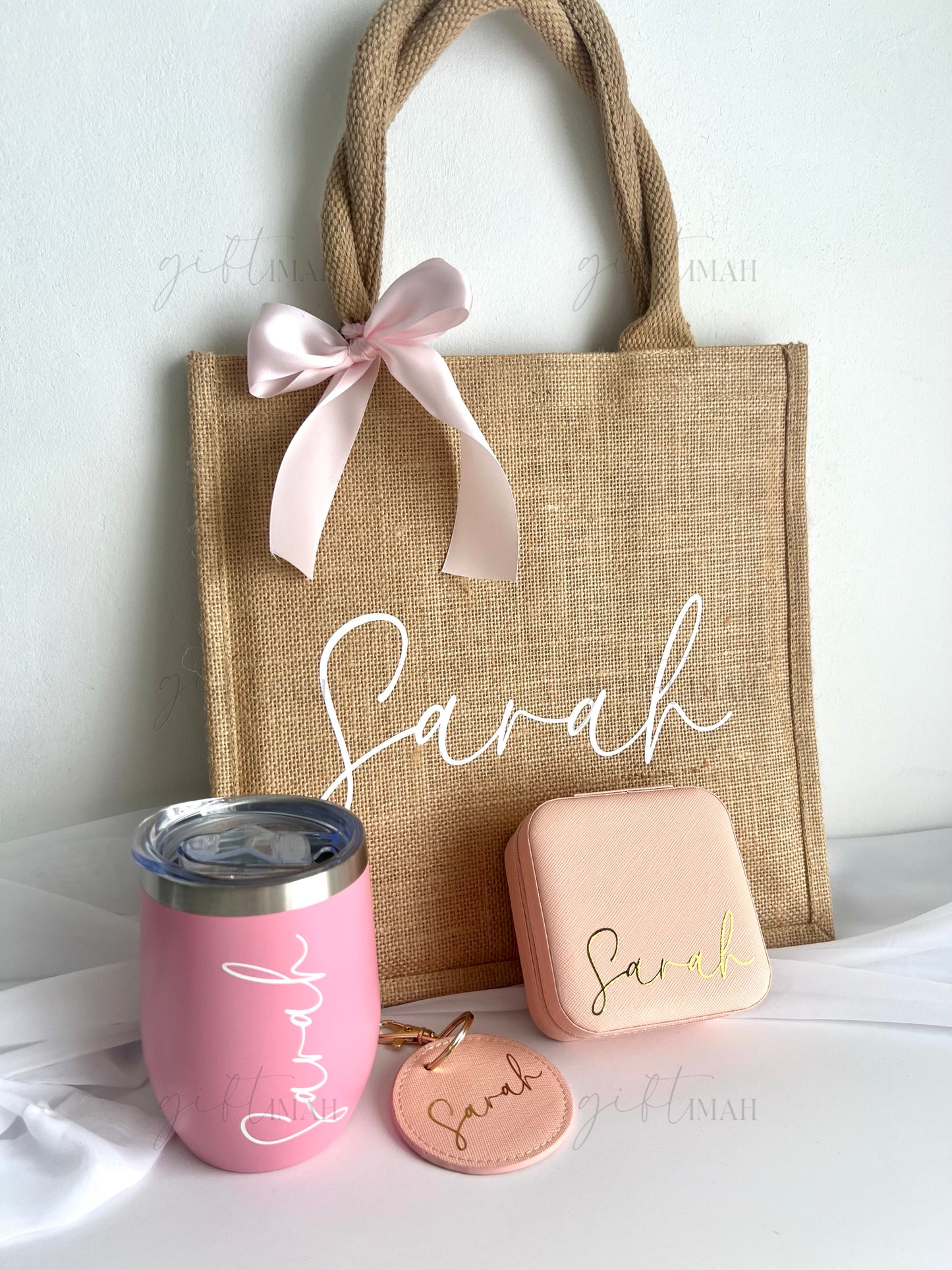 Personalised Insulated Tumbler Burlap Bag Giftset