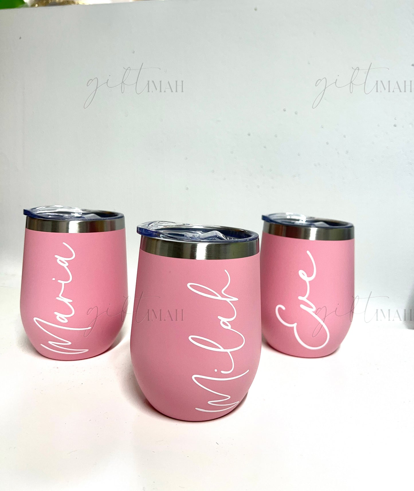 Personalised Pink 12oz Stainless Steel Tumbler with Lid – Insulated Stemless Travel Mug