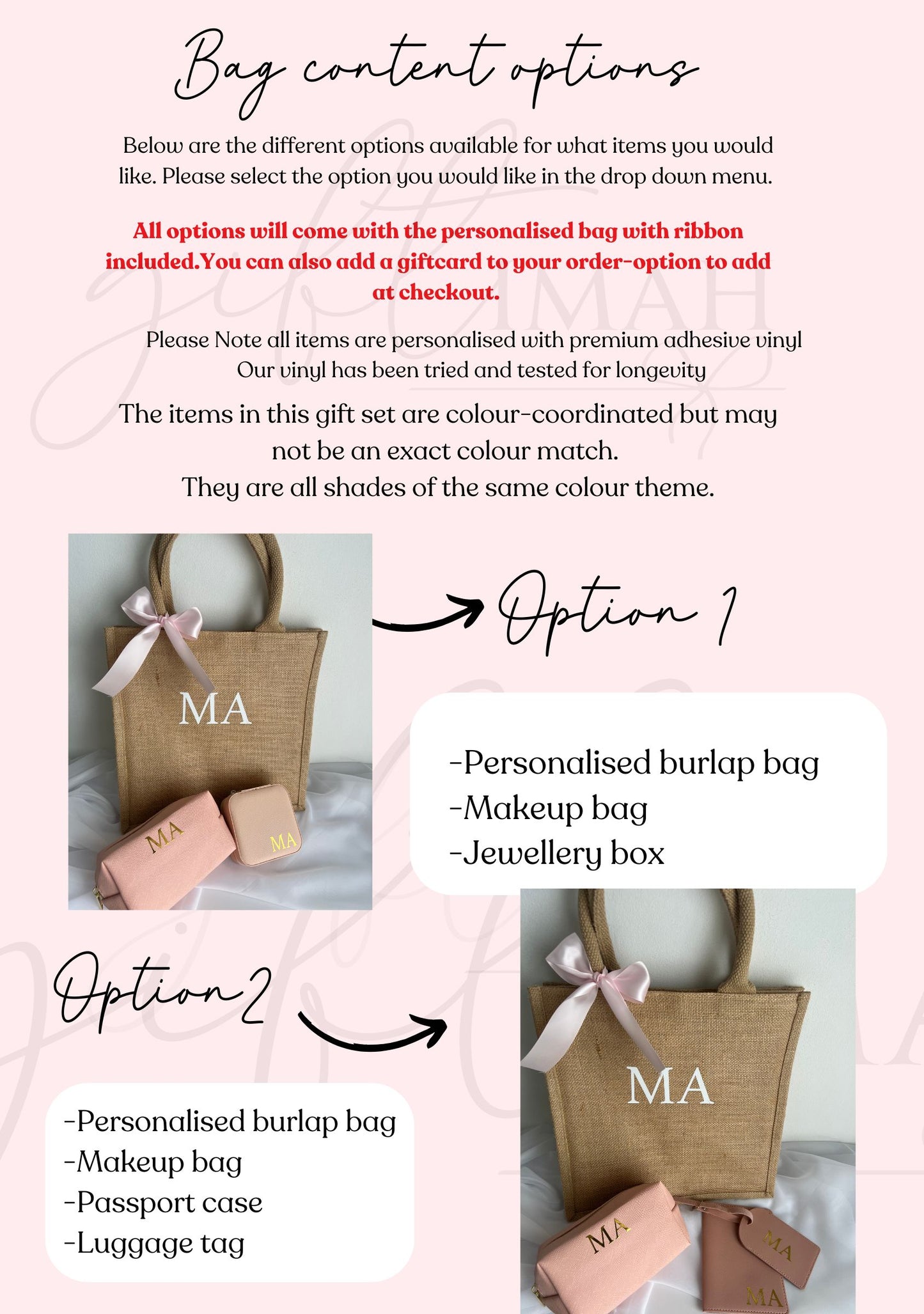 White Monogram Initial Accessories Gift Set with Burlap Bag