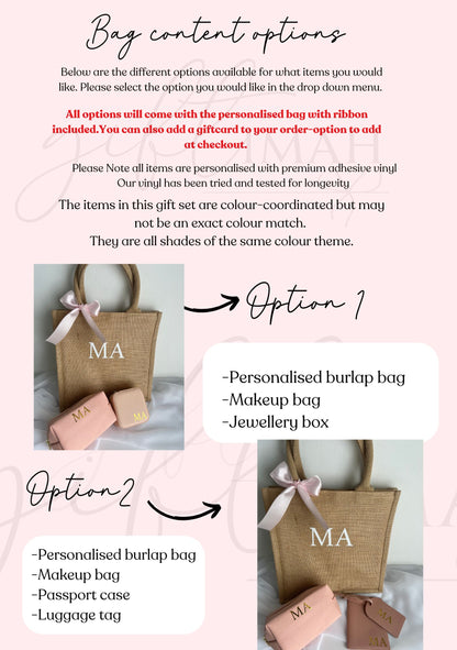 White Monogram Initial Accessories Gift Set with Burlap Bag