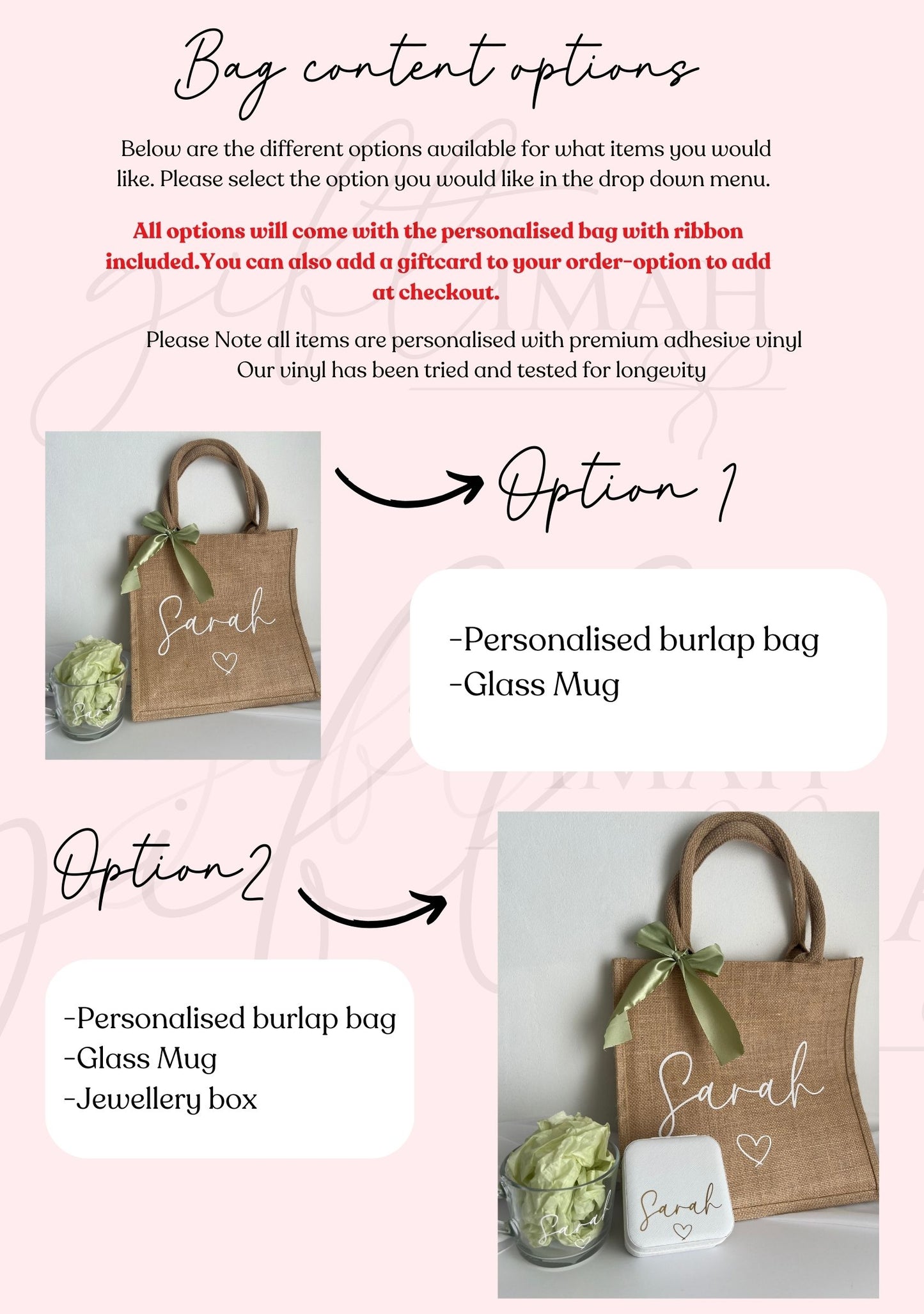Personalised Glass Mug Burlap Bag Giftset | Available in 5 colours: Pink, Sage Green, Blue, Black, White