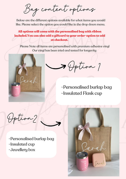 Personalised Insulated Tumbler Burlap Bag Giftset