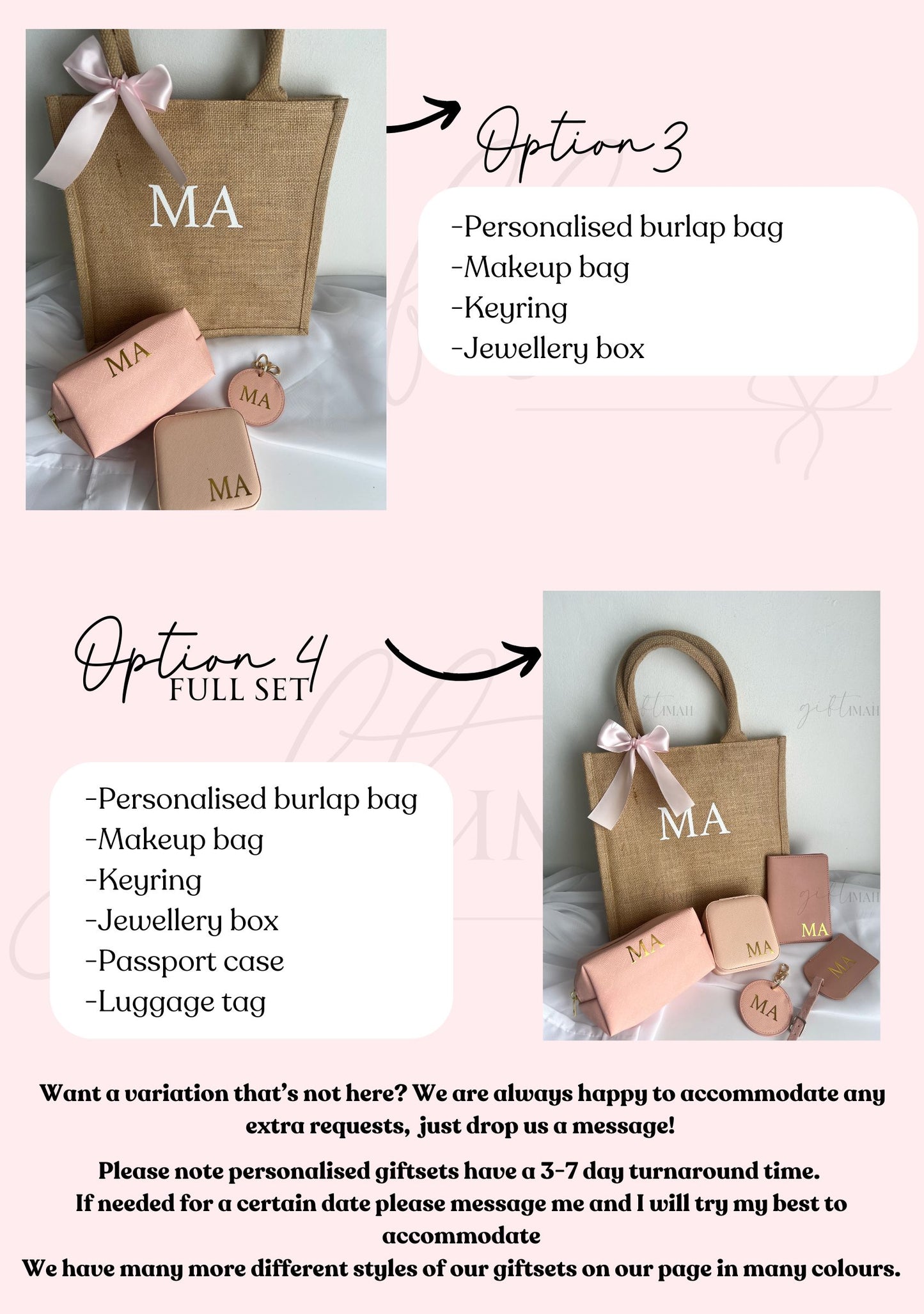 White Monogram Initial Accessories Gift Set with Burlap Bag