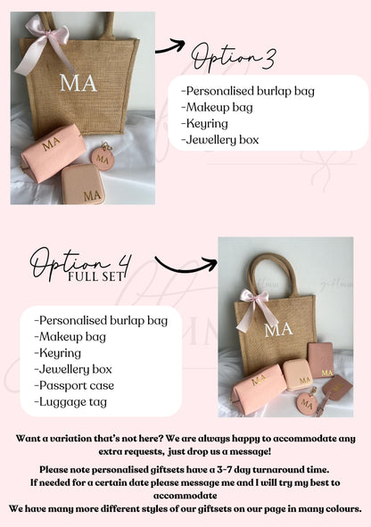 White Monogram Initial Accessories Gift Set with Burlap Bag