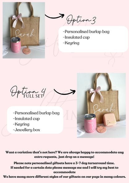 Personalised Insulated Tumbler Burlap Bag Giftset