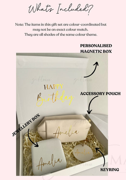Personalised Filled Giftbox Accessory Set| Personalised with name| 3 Colours: Pink, White, Black