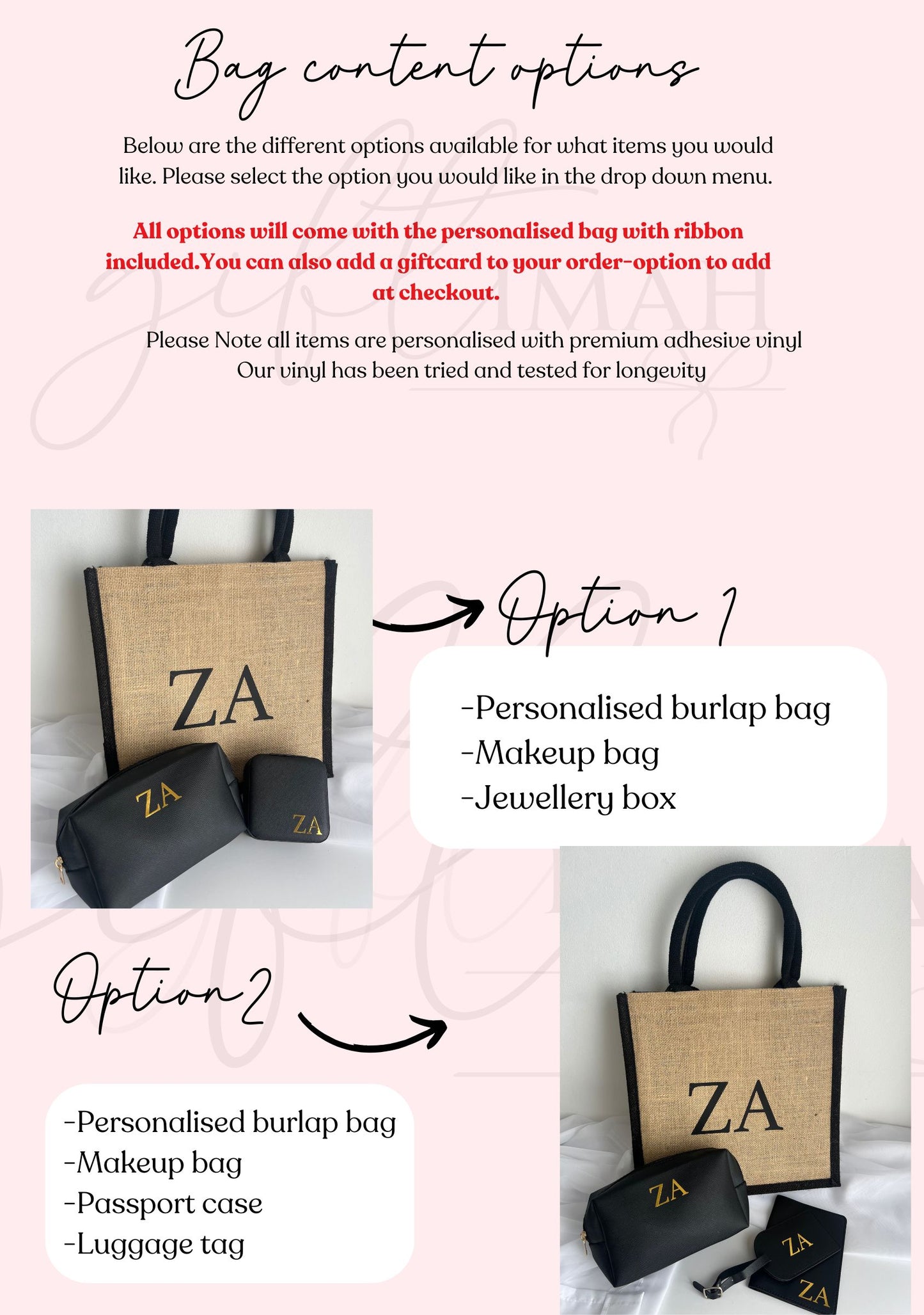 Black Monogram Initial Accessories Gift Set with Burlap Bag