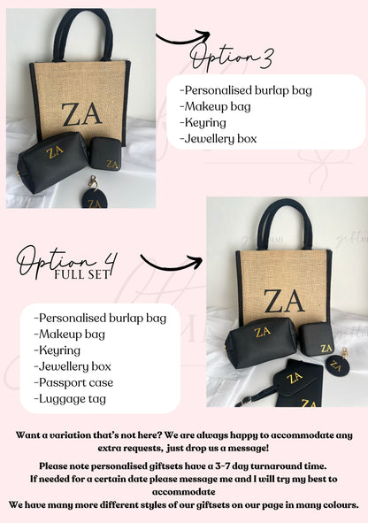 Black Monogram Initial Accessories Gift Set with Burlap Bag