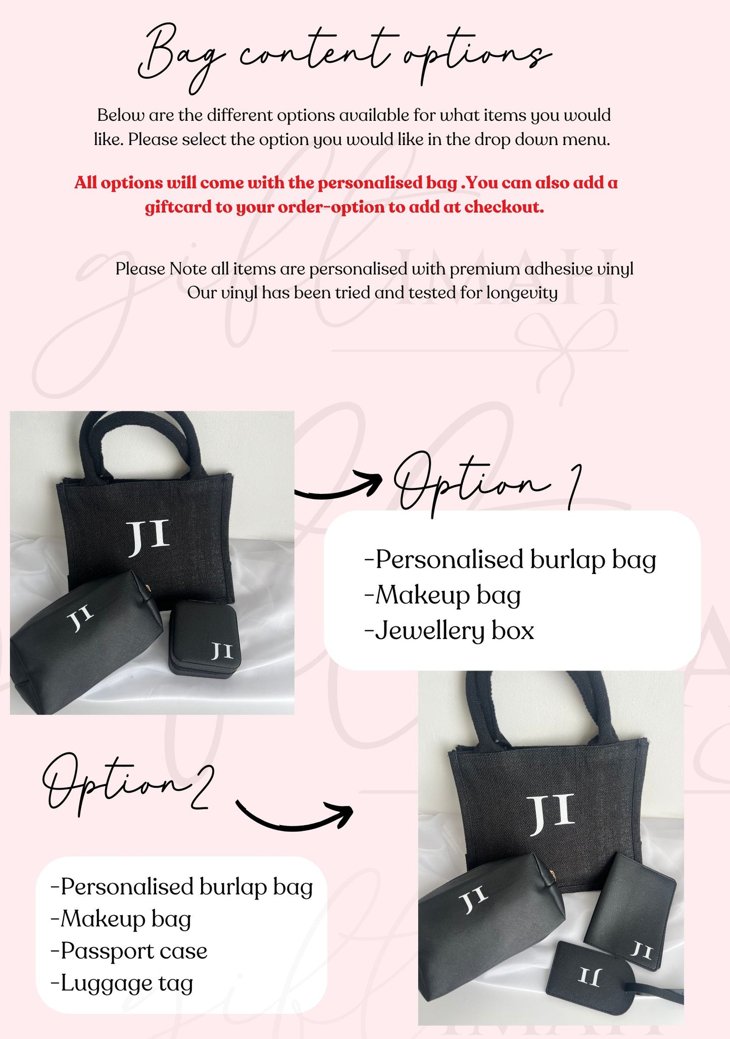 Monochrome Monogram Initial Accessories Gift Set with Burlap Bag