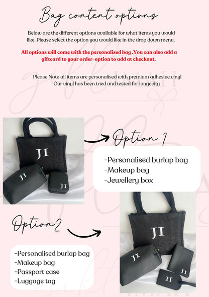 Monochrome Monogram Initial Accessories Gift Set with Burlap Bag