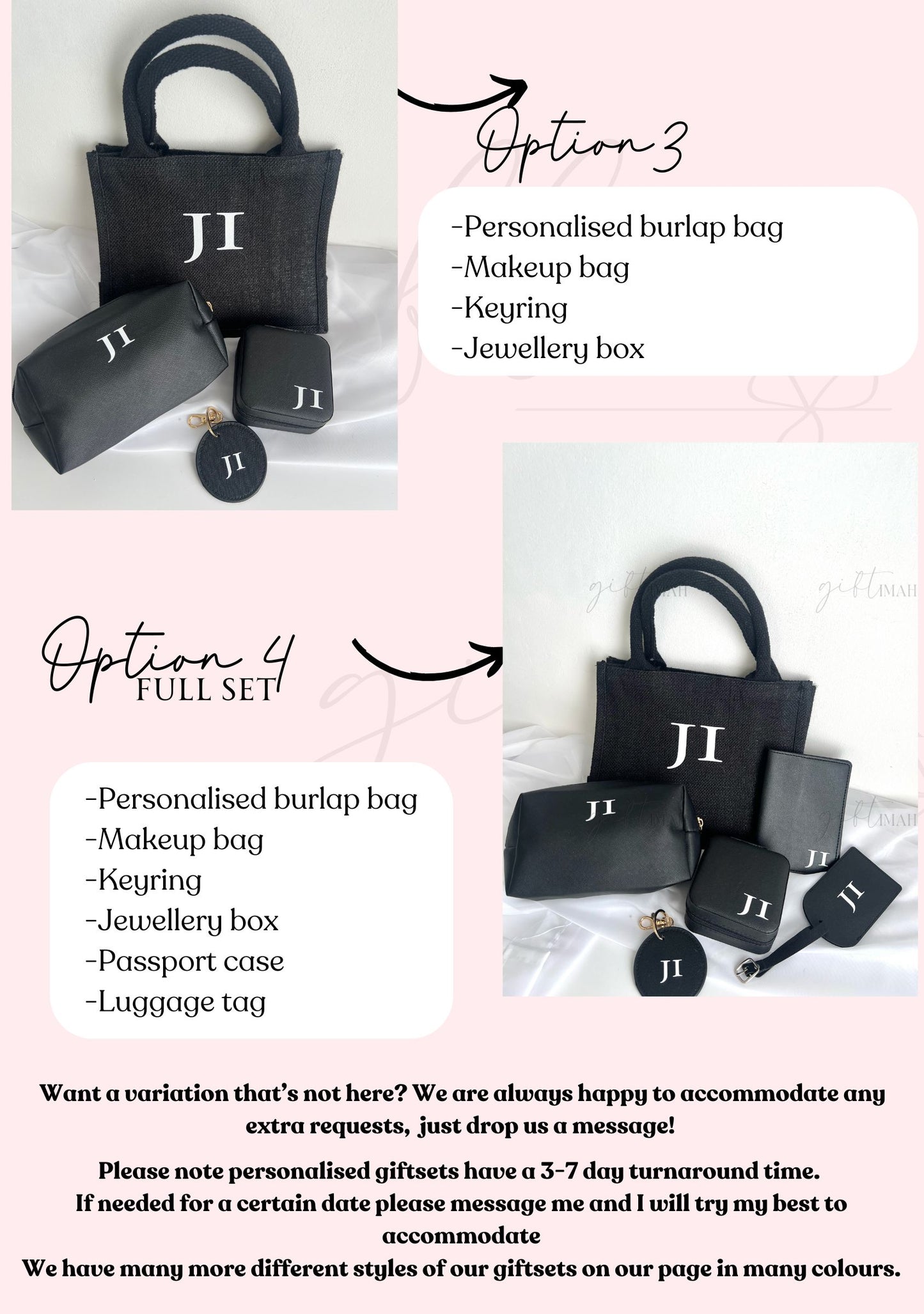 Monochrome Monogram Initial Accessories Gift Set with Burlap Bag