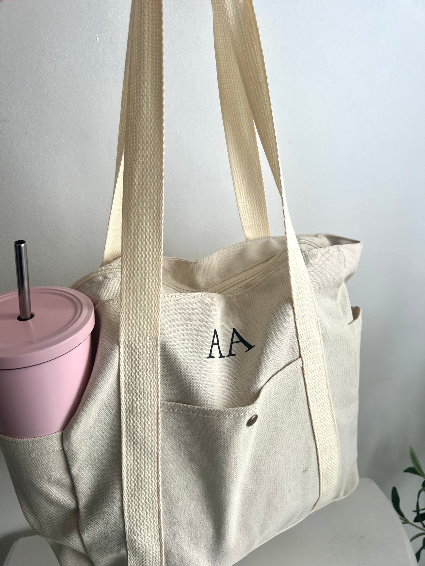 Personalised Canvas Tote Bag with Cup Holder | School Bag | Gym Bag