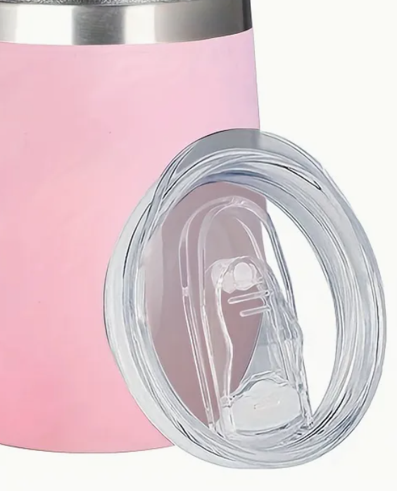 Personalised Pink 12oz Stainless Steel Tumbler with Lid – Insulated Stemless Travel Mug