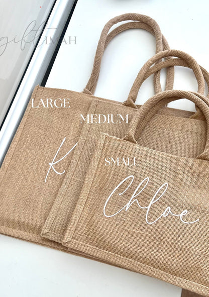 Personalised Burlap beach bag,Personalised bridesmaid hen do gift bag,custom jute bag,Reusable shopping bag,Personalised tote bag, Gift bag