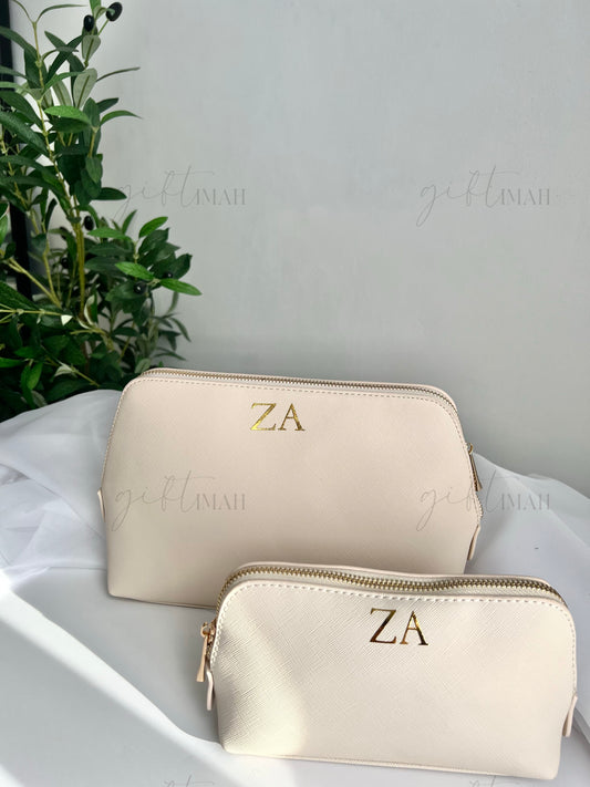 Personalised Premium Saffiano Fine Grain Makeup Bag | Accessory Travel Case | 2 sizes