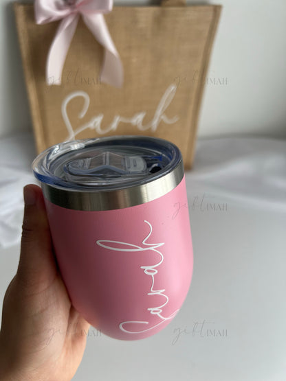 Personalised Insulated Tumbler Burlap Bag Giftset