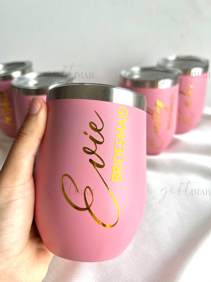 Personalised Pink 12oz Stainless Steel Tumbler with Lid – Insulated Stemless Travel Mug