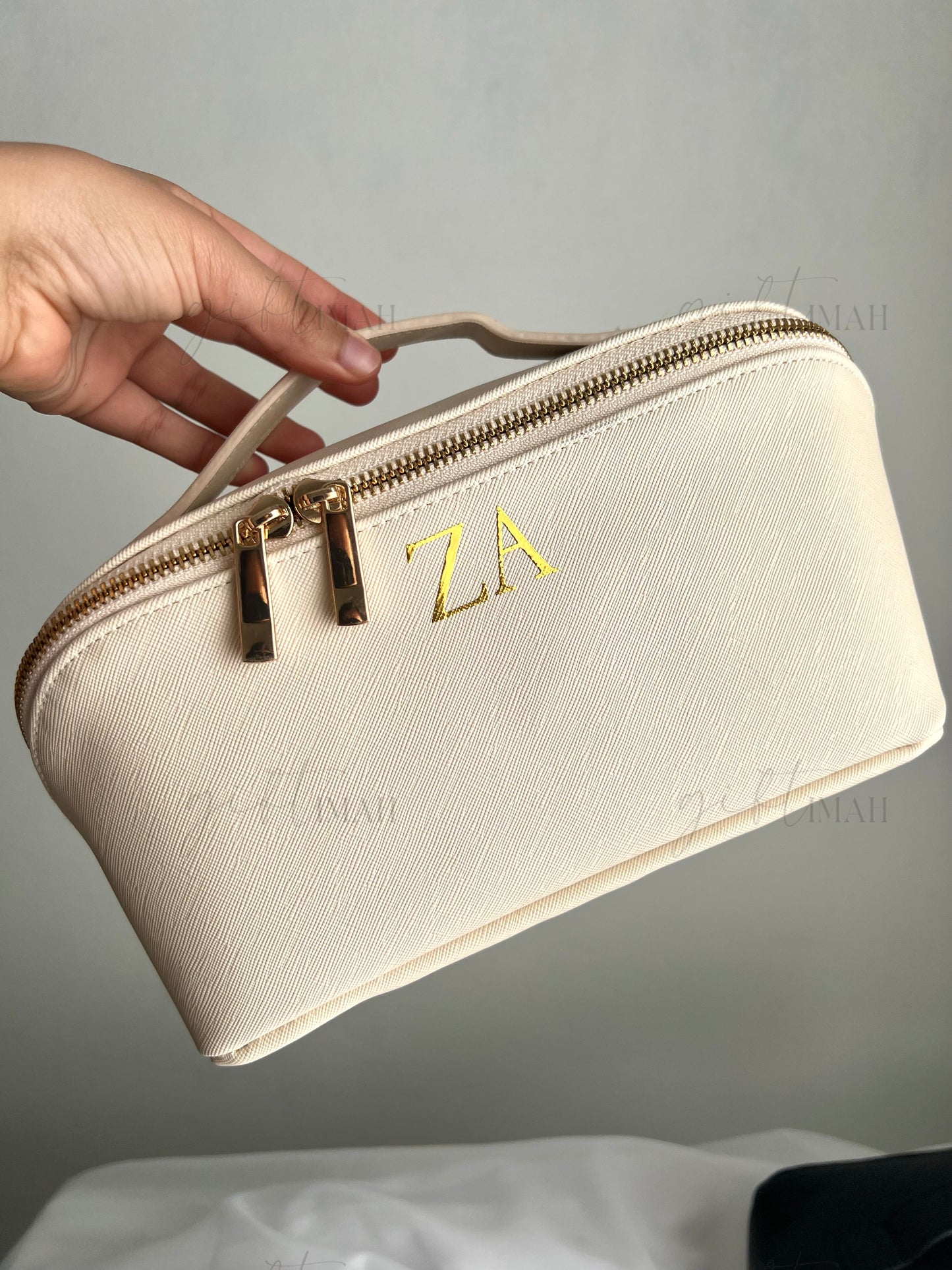 Personalised Premium Saffiano Fine Grain Flat Lay Makeup Bag | Accessory Travel Case |Large Size