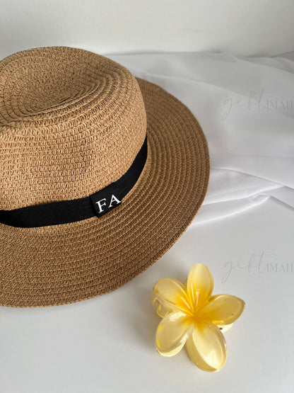 Personalised Woven Beach Sun Hat | Custom Initials with Black Trim