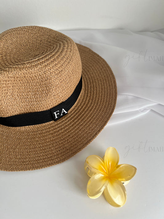 Personalised Woven Beach Sun Hat | Custom Initials with Black Trim