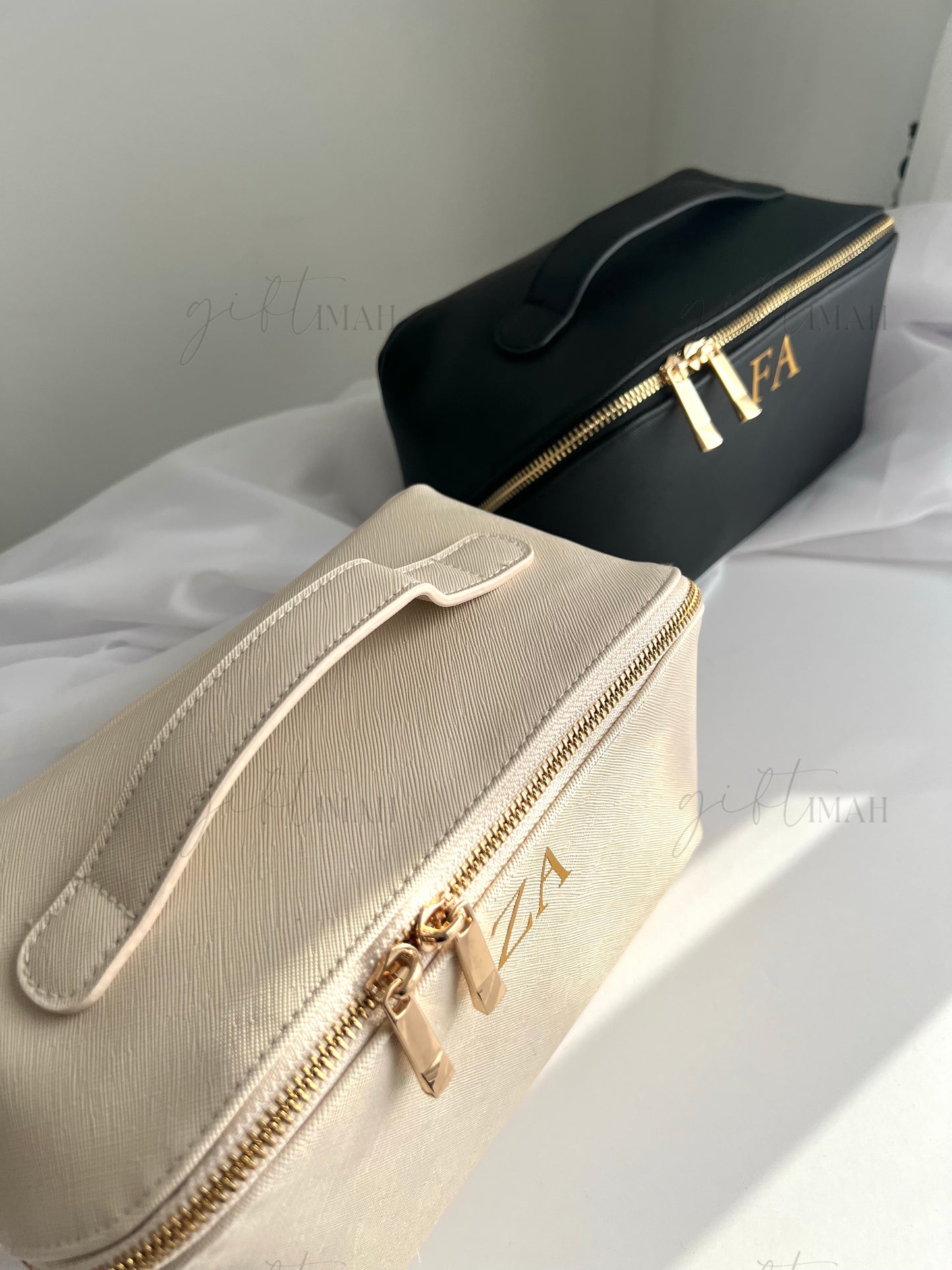 Personalised Premium Saffiano Fine Grain Flat Lay Makeup Bag | Accessory Travel Case |Large Size