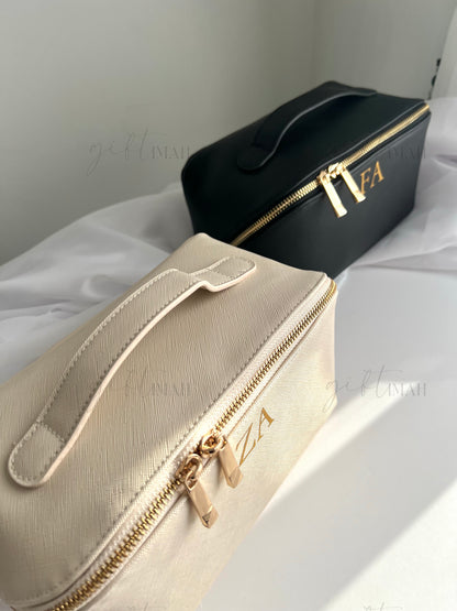 Personalised Premium Saffiano Fine Grain Flat Lay Makeup Bag | Accessory Travel Case |Large Size