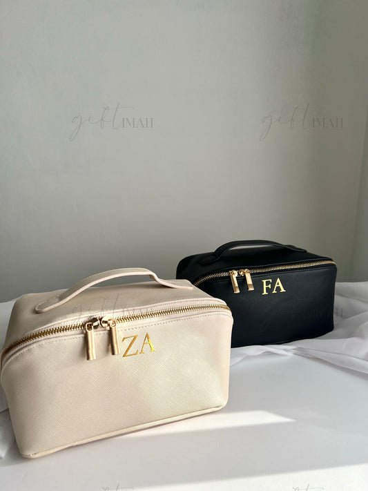 Personalised Premium Saffiano Fine Grain Flat Lay Makeup Bag | Accessory Travel Case |Large Size