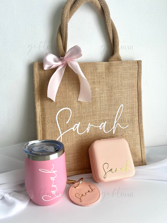 Personalised Insulated Tumbler Burlap Bag Giftset