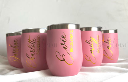 Personalised Pink 12oz Stainless Steel Tumbler with Lid – Insulated Stemless Travel Mug