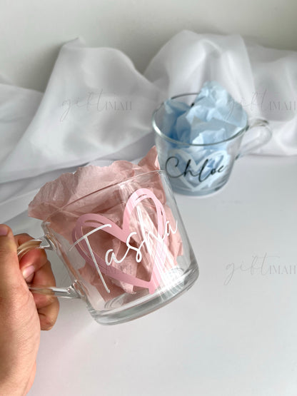 Personalised Glass Mug -Heart Design