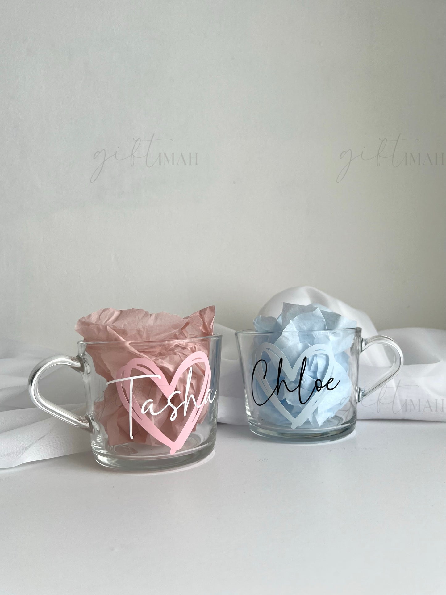 Personalised Glass Mug -Heart Design