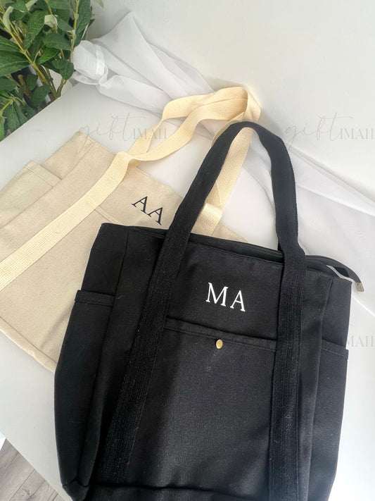 Personalised Canvas Tote Bag with Cup Holder | School Bag | Gym Bag