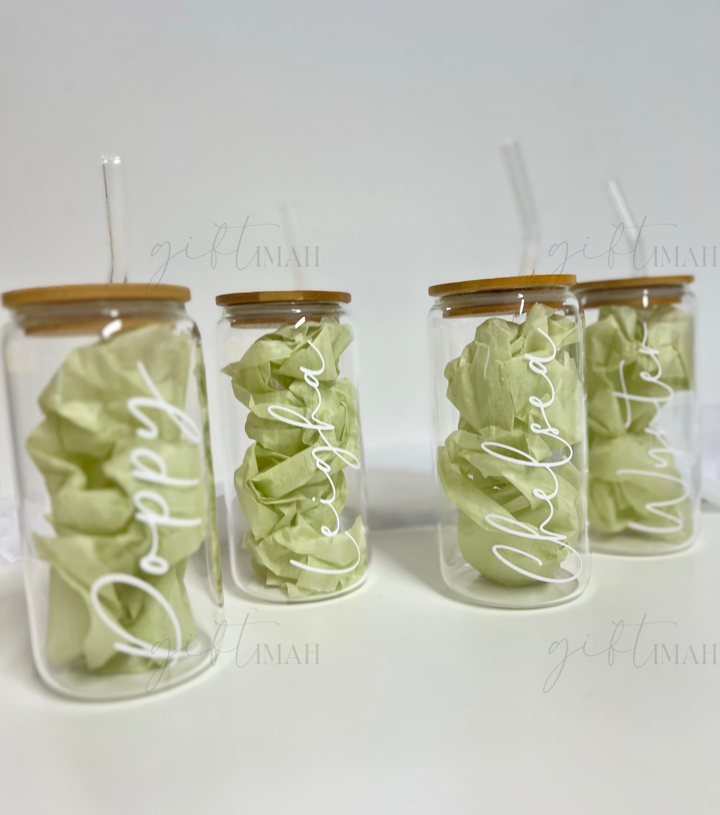 Personalised Glass Can Cup with Bamboo Lid & Straw – 473ml (16oz) | Frosted & Clear Options