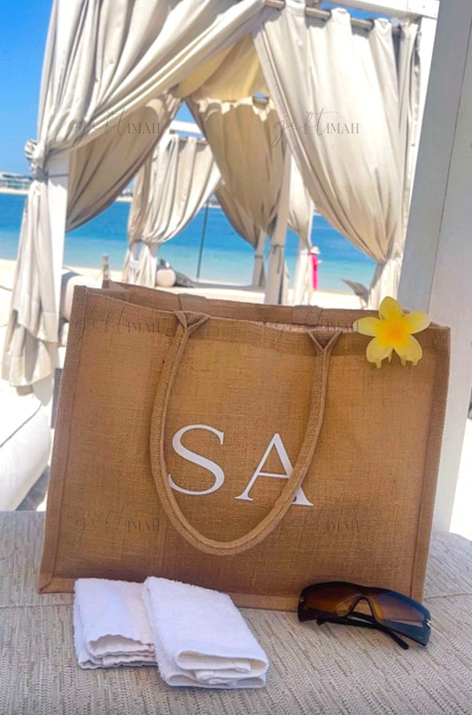 Personalised Jute Beach Bag with Initials | 3 Sizes