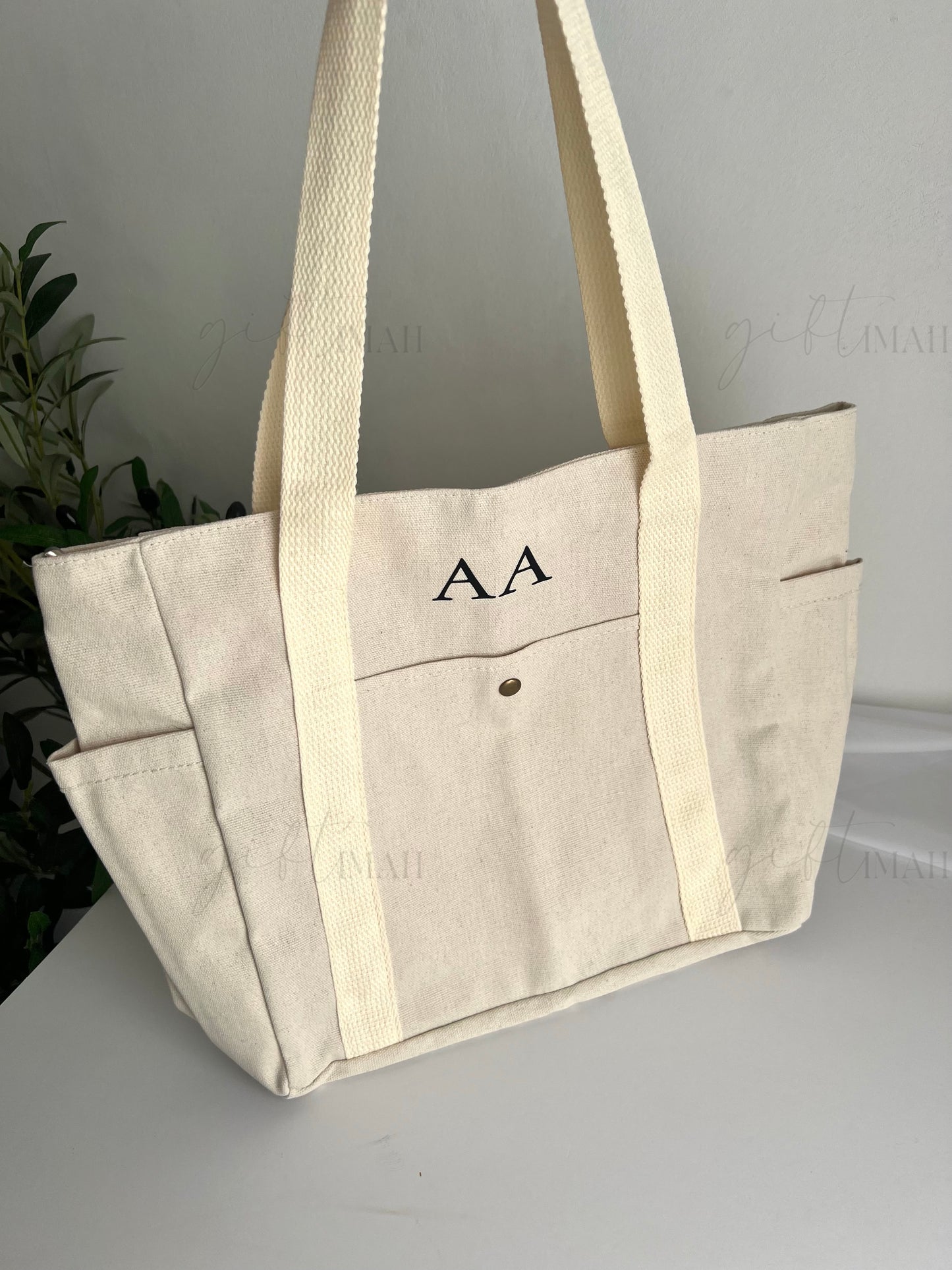 Personalised Canvas Tote Bag with Cup Holder | School Bag | Gym Bag