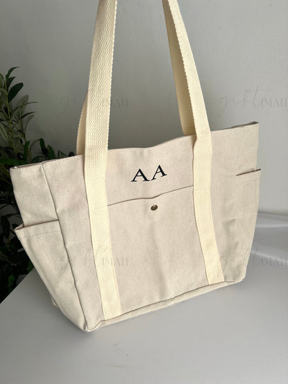 Personalised Canvas Tote Bag with Cup Holder | School Bag | Gym Bag