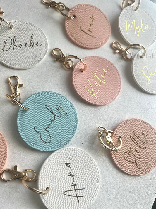 Personalised Faux Leather Circle Keyring