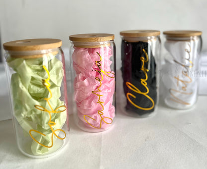 Personalised Glass Can Cup with Bamboo Lid & Straw – 473ml (16oz) | Frosted & Clear Options