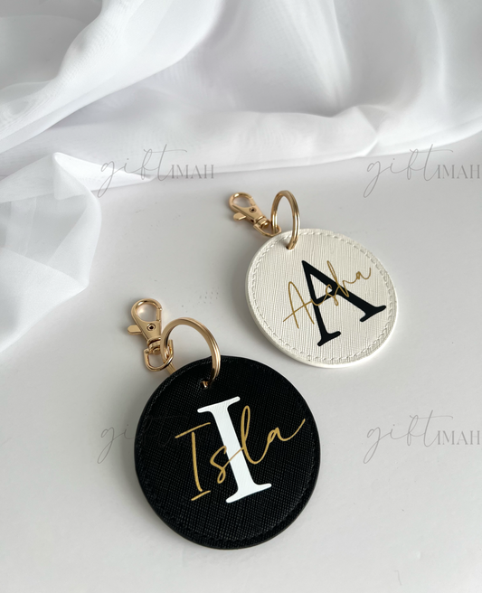 Personalised Initial With Name Circle Keyring