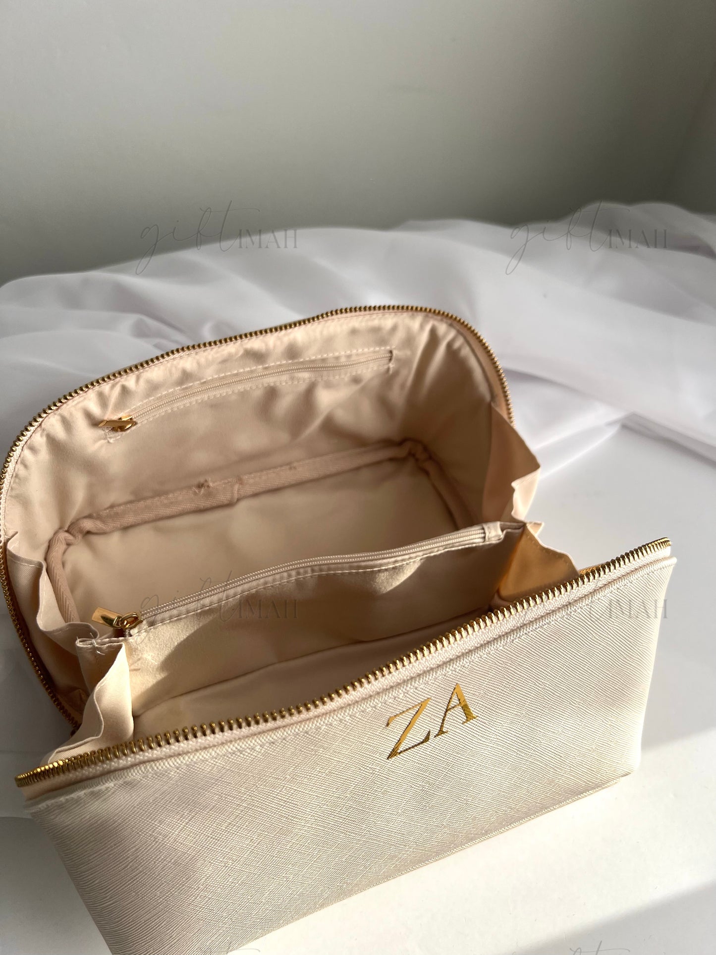 Personalised Premium Saffiano Fine Grain Flat Lay Makeup Bag | Accessory Travel Case | Small SizeSize