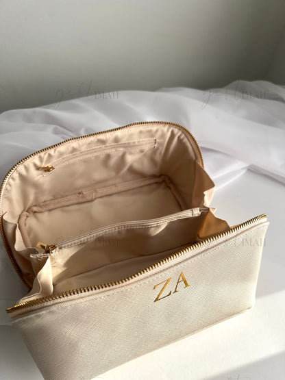 Personalised Premium Saffiano Fine Grain Flat Lay Makeup Bag | Accessory Travel Case | Small SizeSize