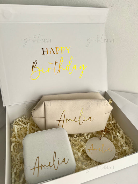 Personalised Filled Giftbox Accessory Set| Personalised with name| 3 Colours: Pink, White, Black