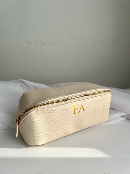 Personalised Premium Saffiano Fine Grain Flat Lay Makeup Bag | Accessory Travel Case | Small SizeSize